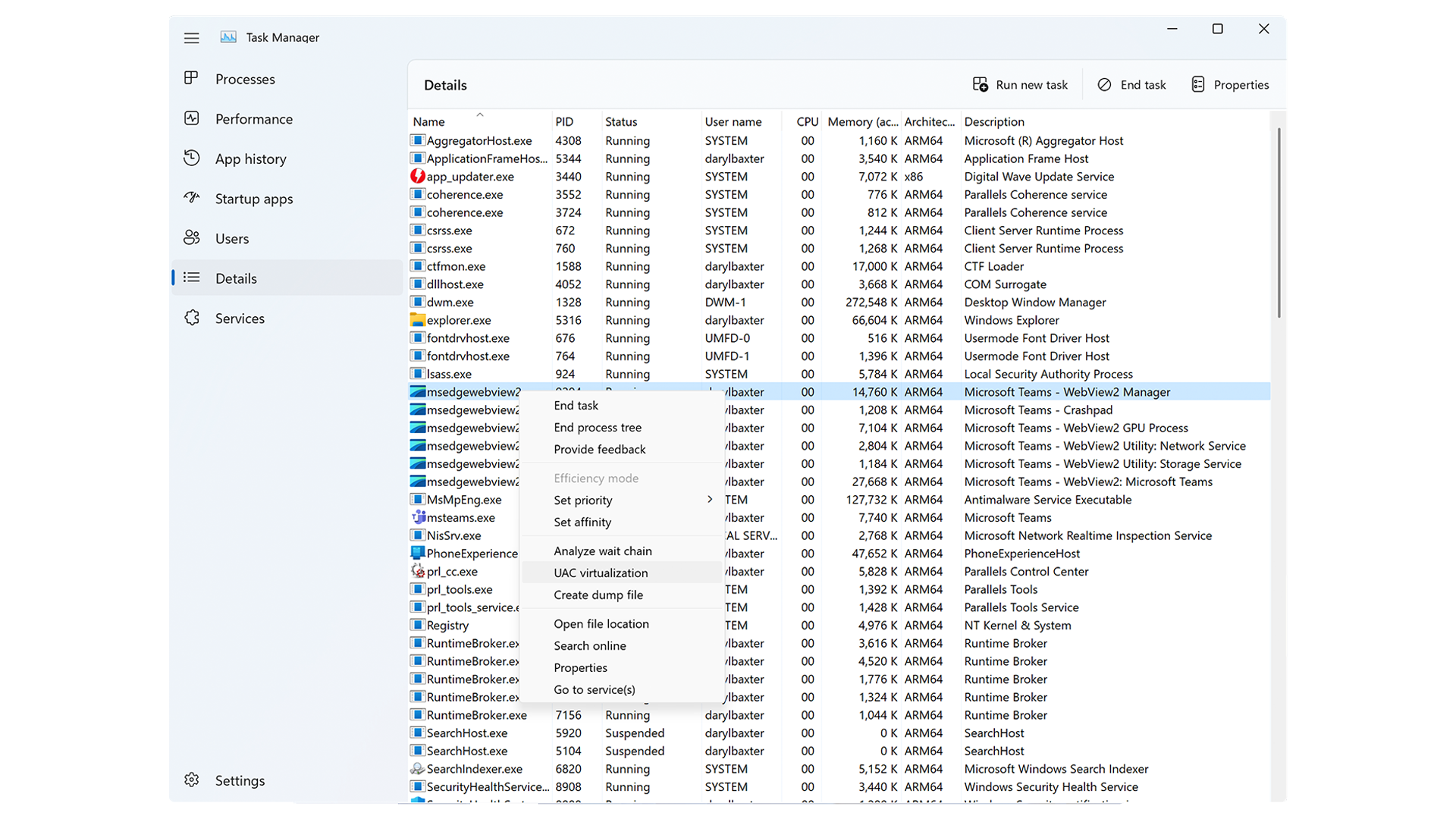 Task Manager Details in Windows 11