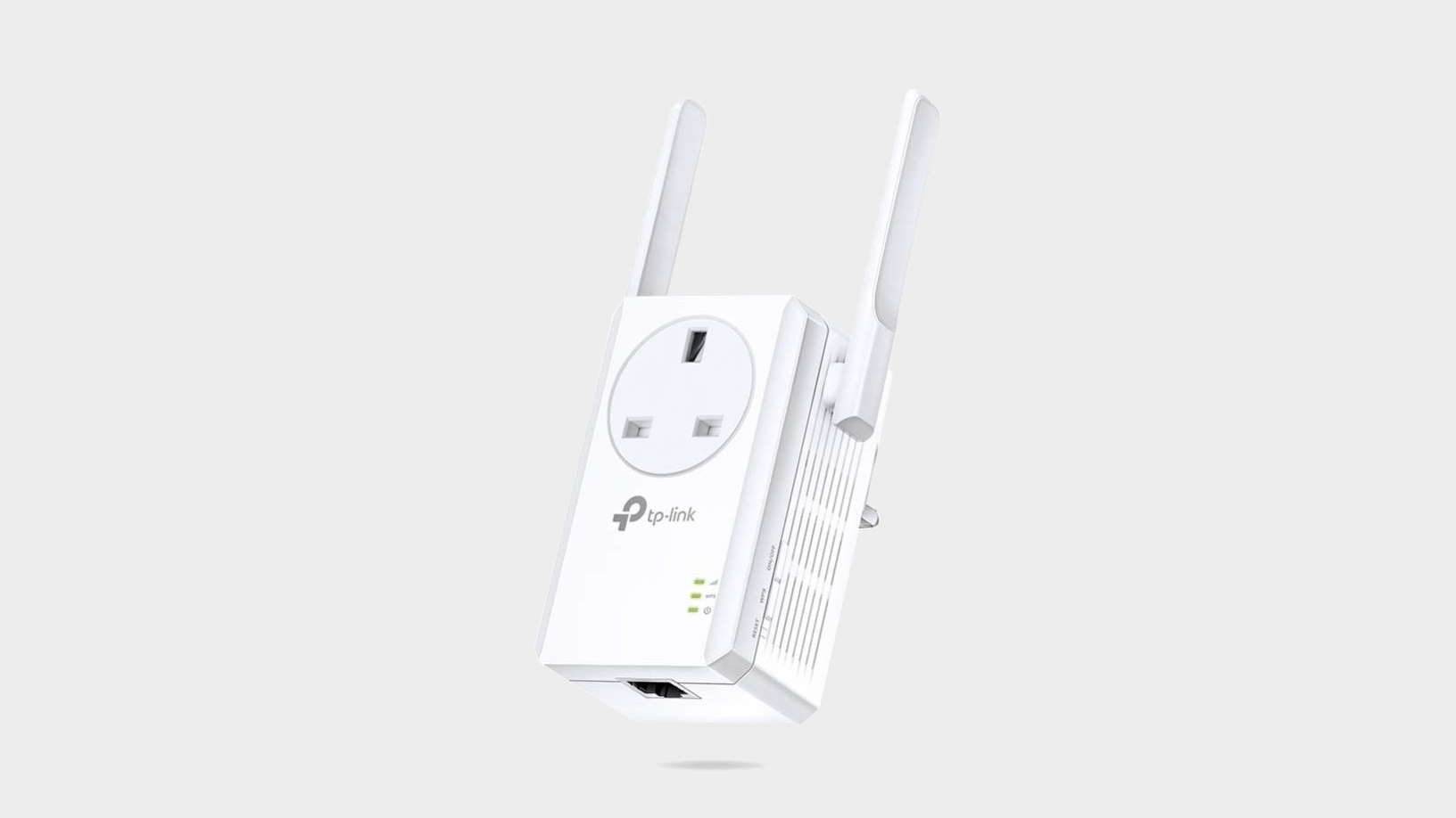 Image of the TP link TL-WA860RE on a grey background.