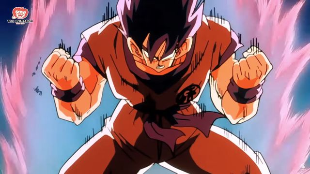 Goku powers up in a still from Dragon Ball Z