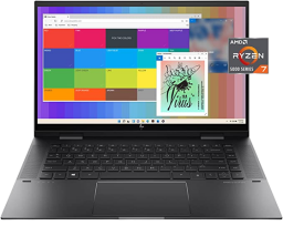 hp envy x360 2-in-1 laptop in black with colorful display