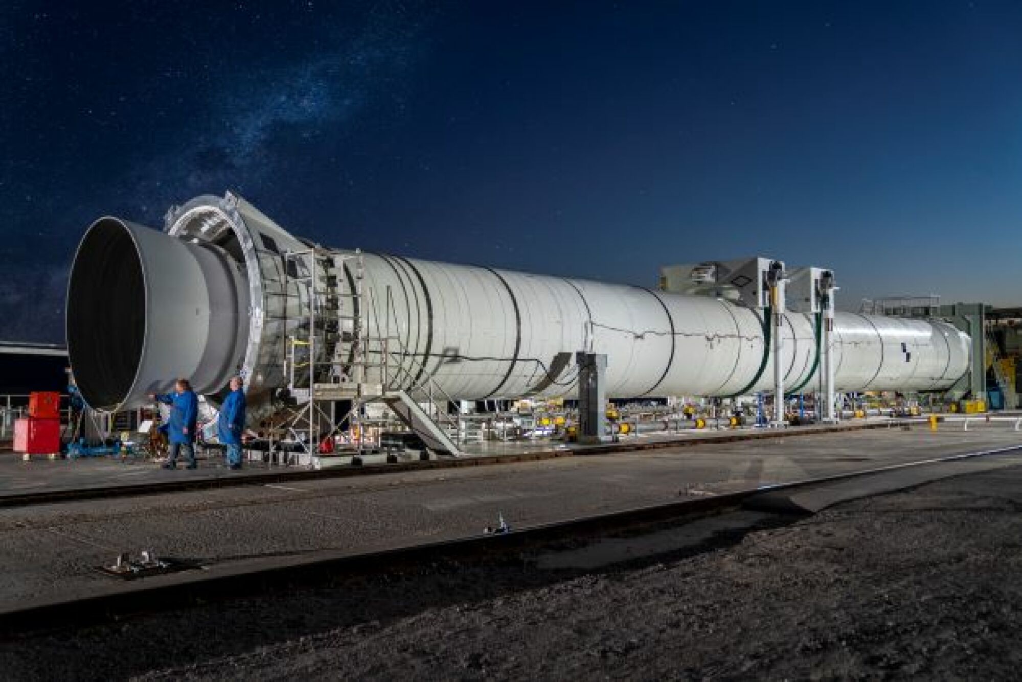 engineers testing an SLS solid rocket booster