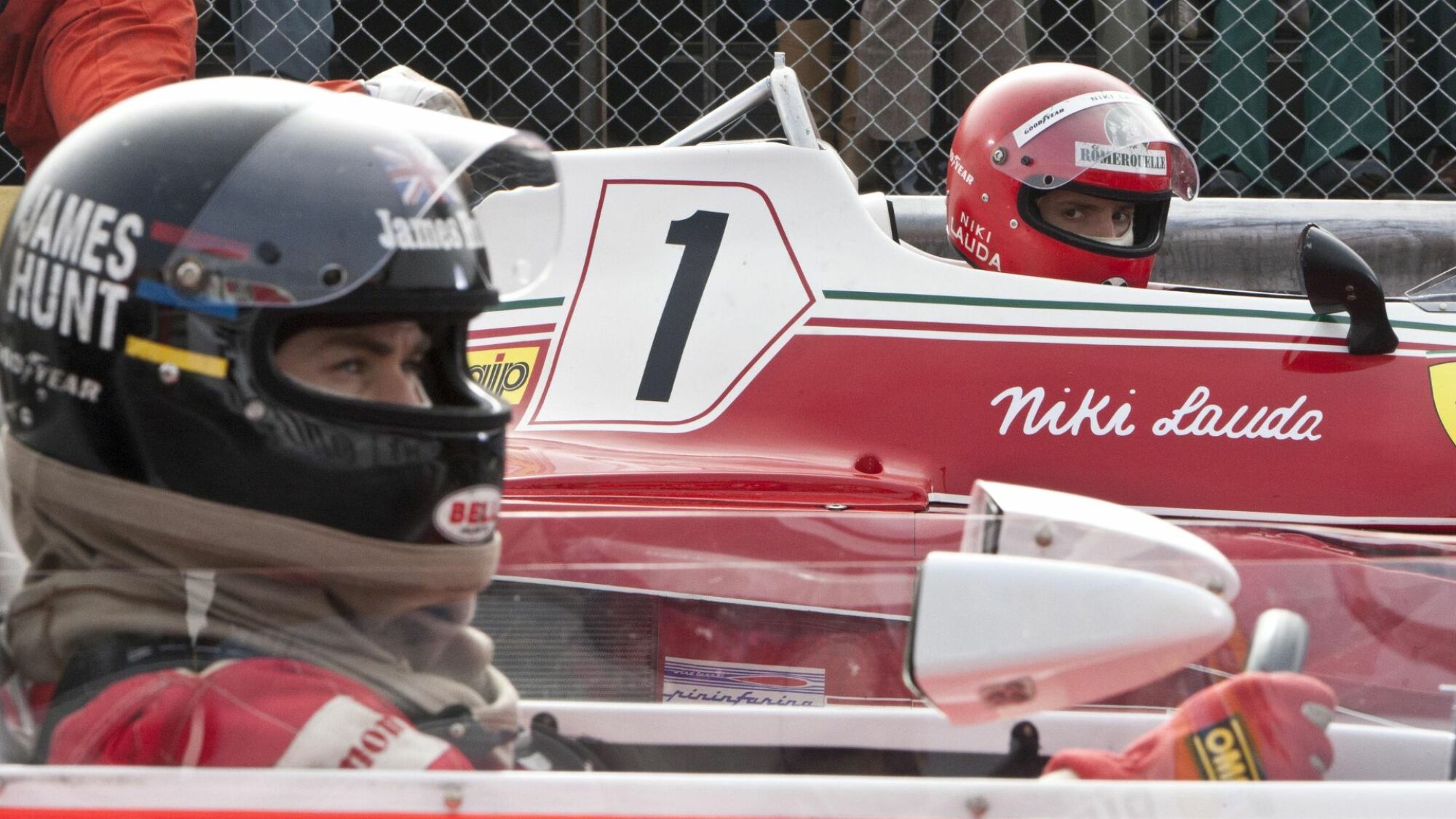 Chris Hemsworth and Daniel Bruhl race cars in "Rush." 
