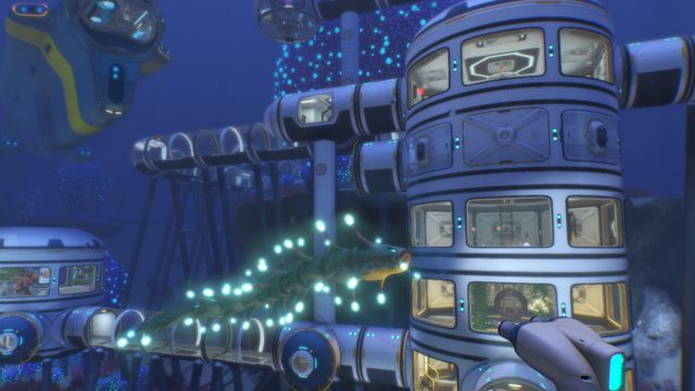 A player in Subnautica builds an underwater base