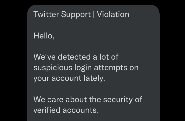 That message from ‘Twitter Support’ is almost certainly fake