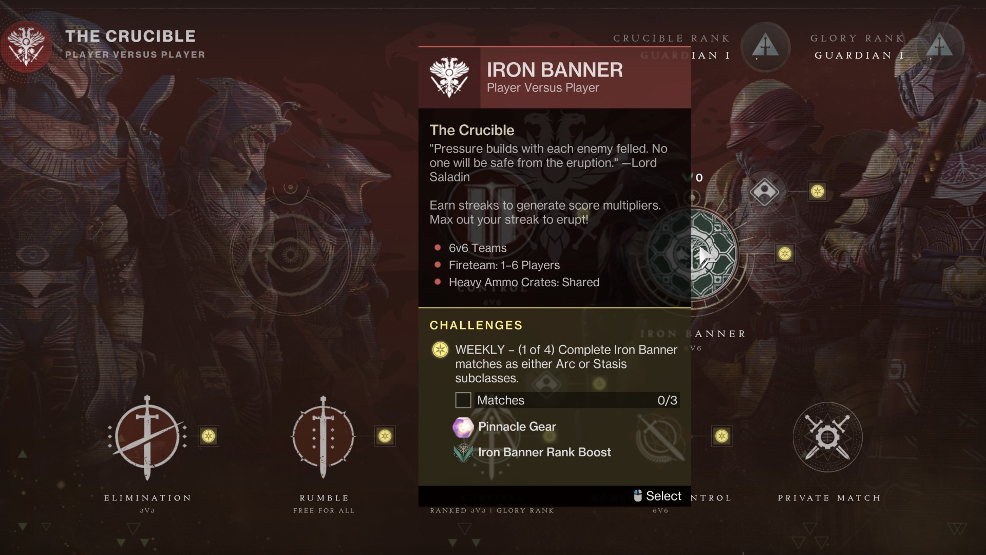 Destiny 2 Iron Banner daily challenge in the Crucible