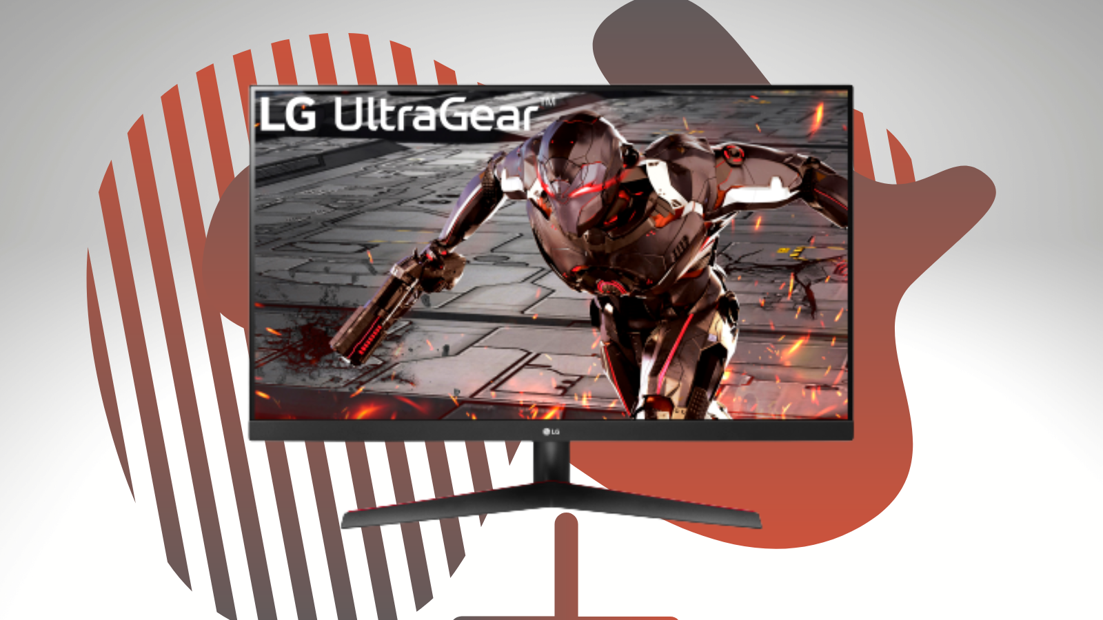 lg ultragear qhd monitor with orange and white background