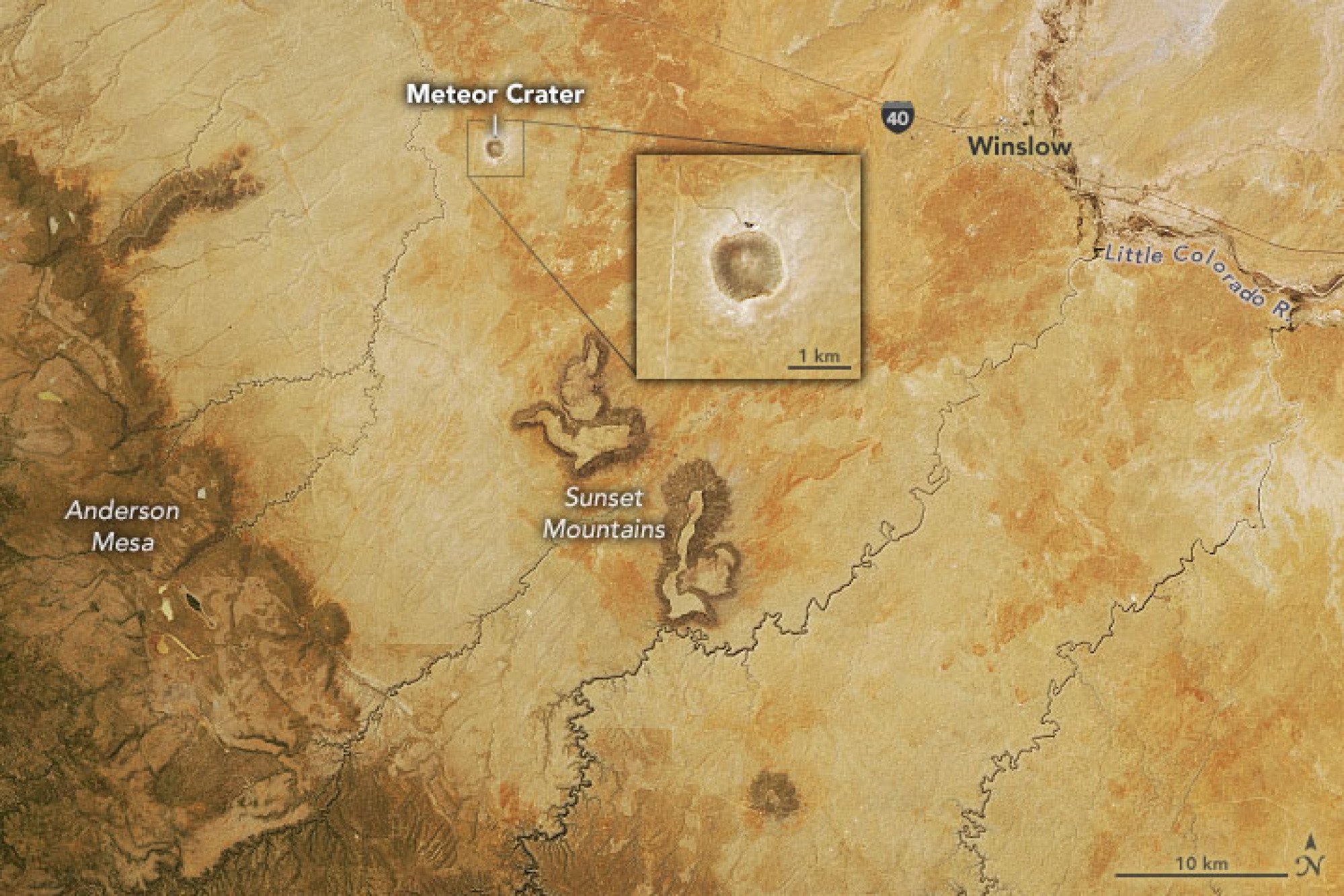 The 50,000-year-old Barringer Meteor Crater in Arizona.