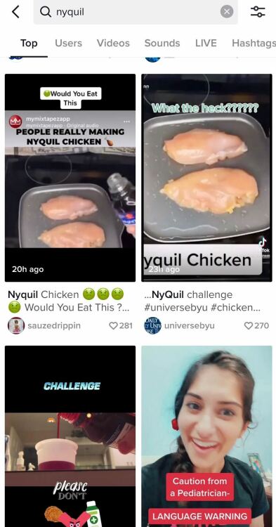 tiktoks of people talking about nyquil chicken
