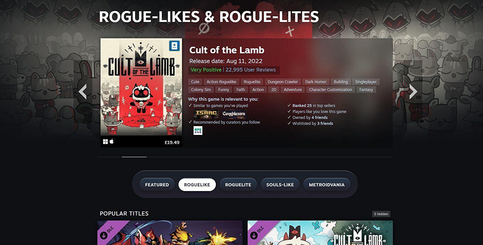 Steam has launched new hub pages to make browsing genres and tags easier