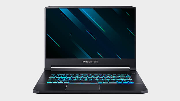 Acer Predator Triton 500 gaming laptop in front of a gray background.