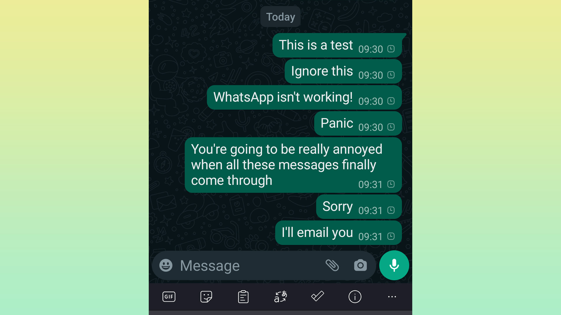 A screenshot showing WhatsApp messages not sending on mobile