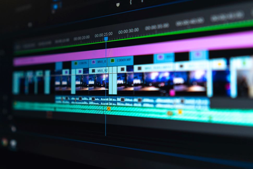 Close up of timeline in video editing software on a computer screen