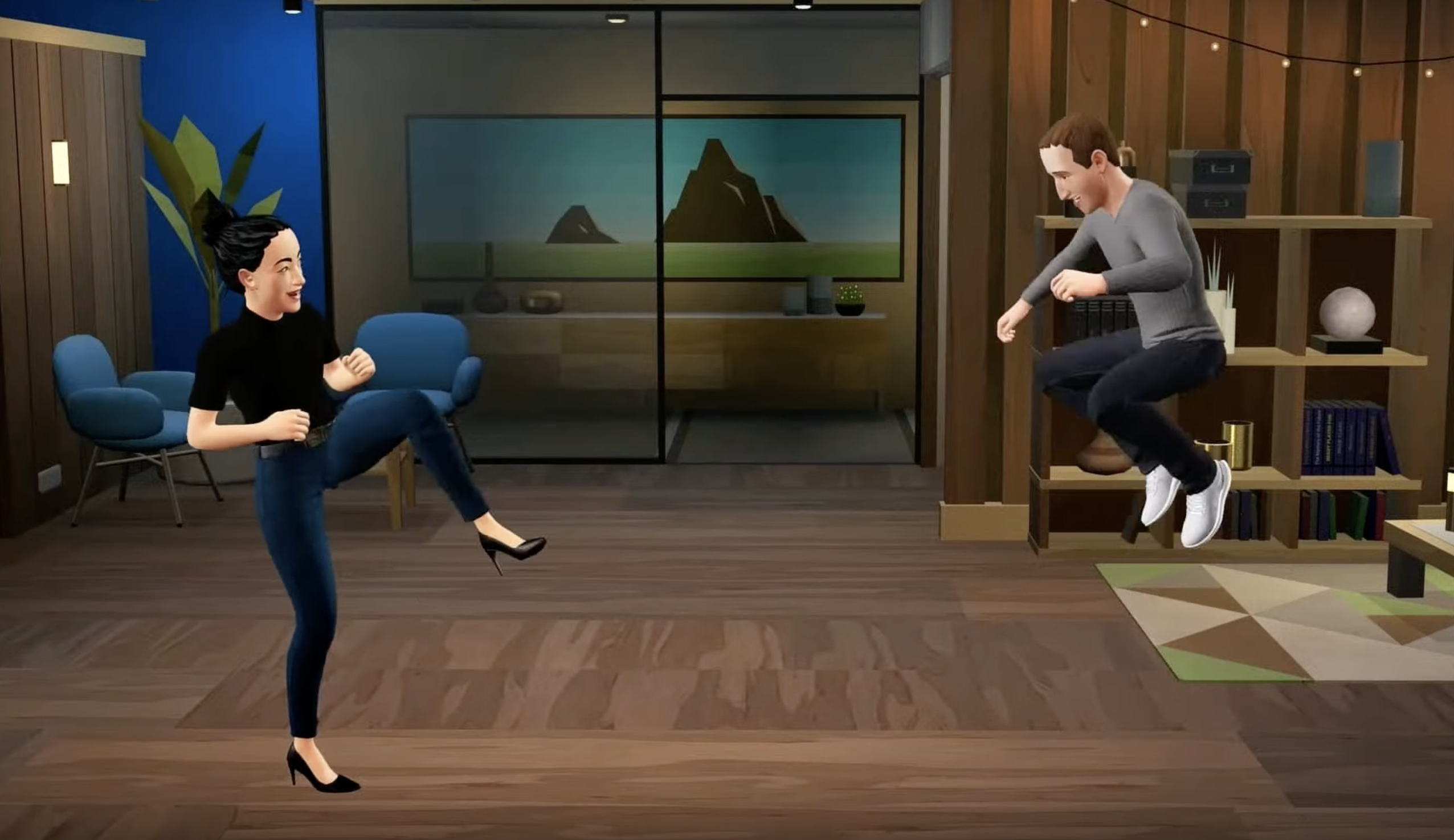 Meta's Horizon Worlds avatars celebrate the use of their legs in virtual reality