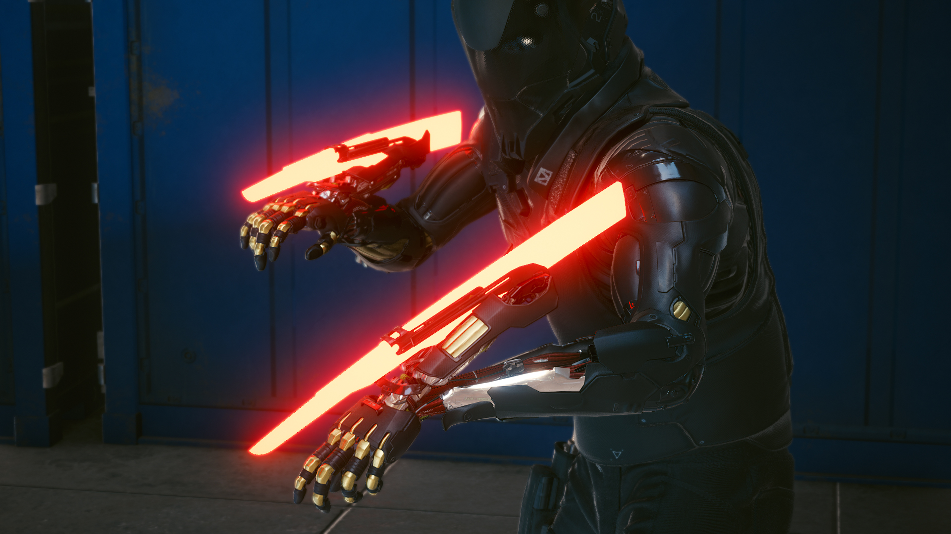 Arms with glowing blades coming out of them