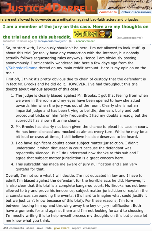 Fake Darrell Brooks juror Reddit post