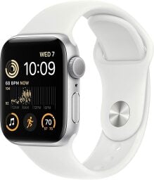 silver and white 2nd gen apple watch SE 