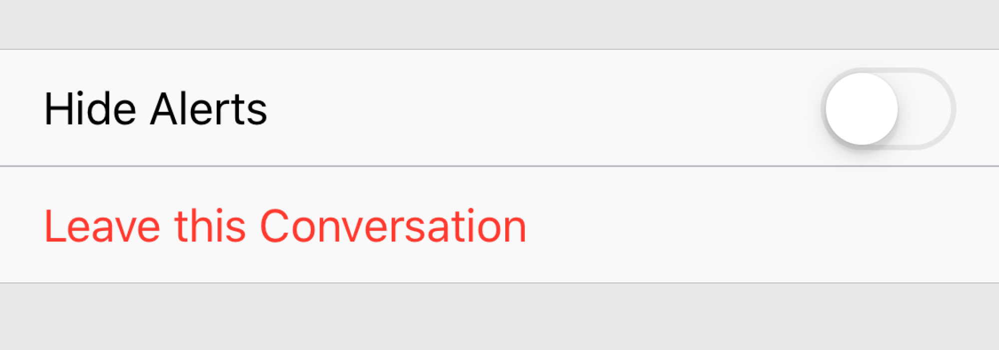 Screenshot of leave this conversation button on iMessage group chat