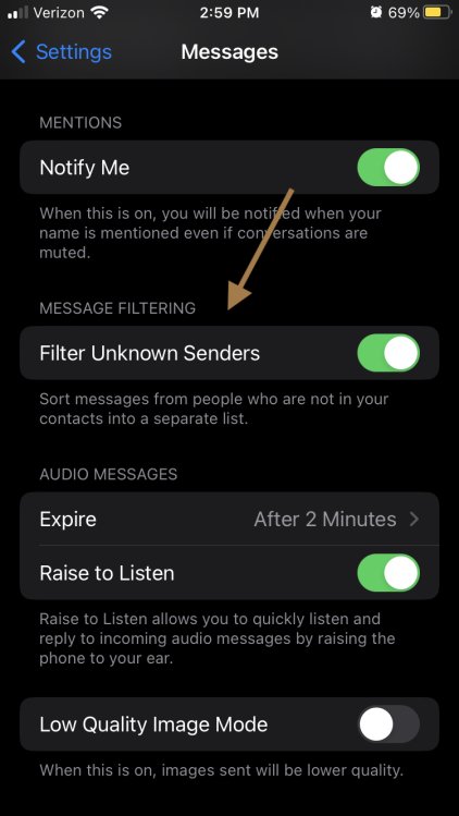 iPhone filter messages screen