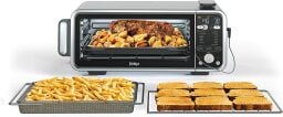 ninja foodi dual heat air fry oven with two trays of food