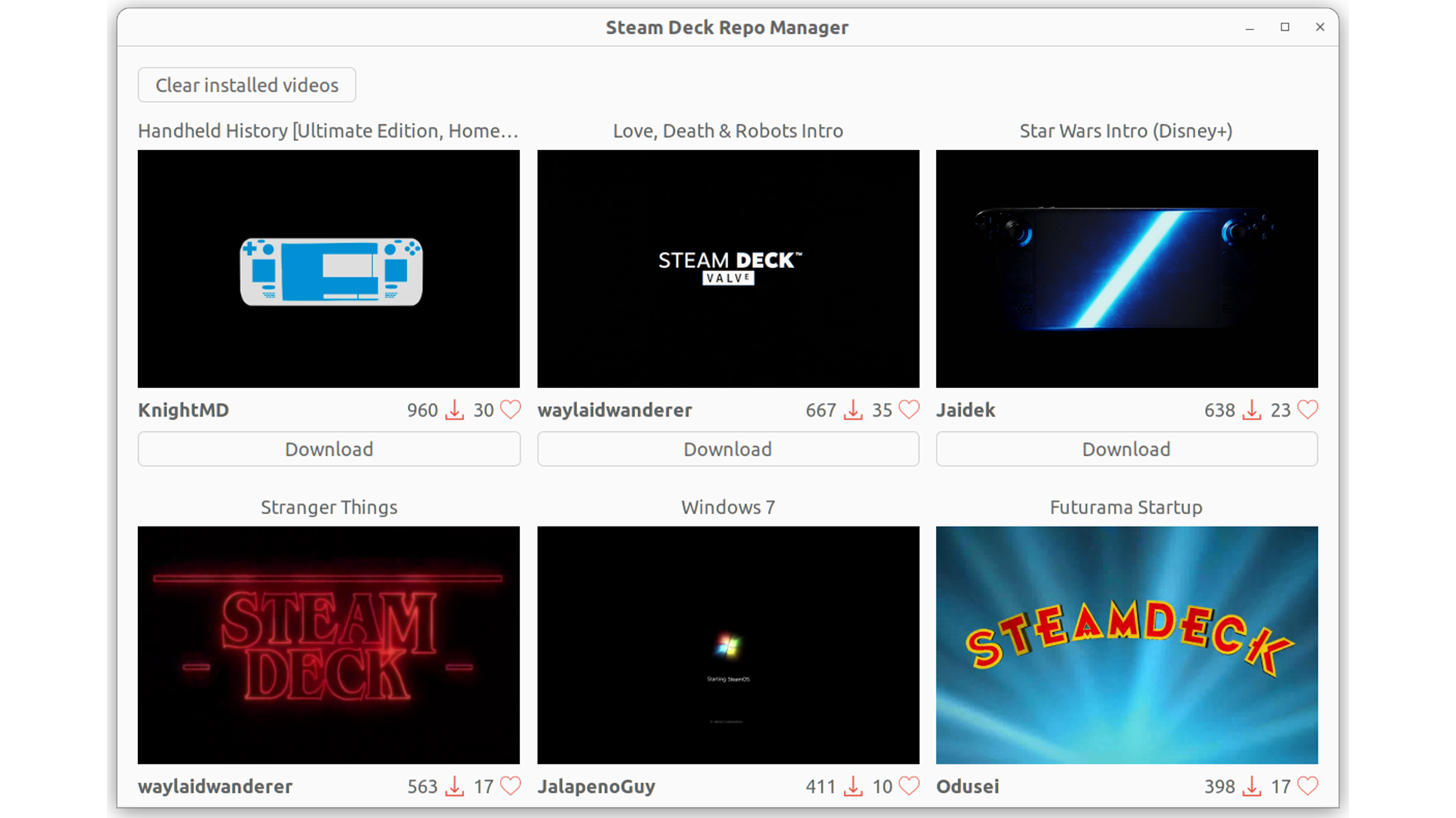 Steam Deck's boot-up video manager