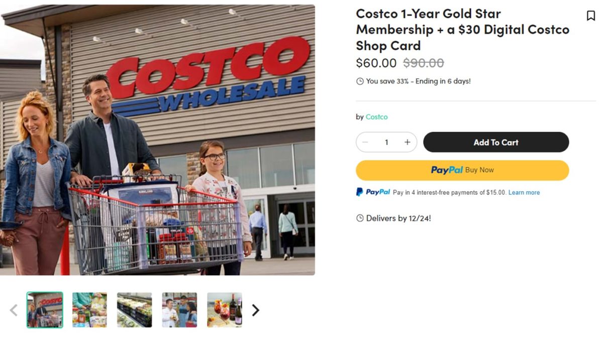 Costco Deal: Free $30 shop card with a 1-year Gold Star Membership
