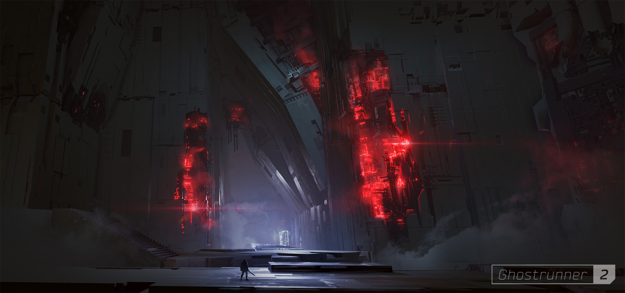 Ghostrunner 2 concept art of a cyber cathedral