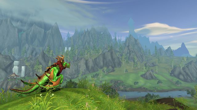 World of Warcraft: Dragonflight - A green dragon and its rider look out over the verdant and lush plains of the Dragon Isles