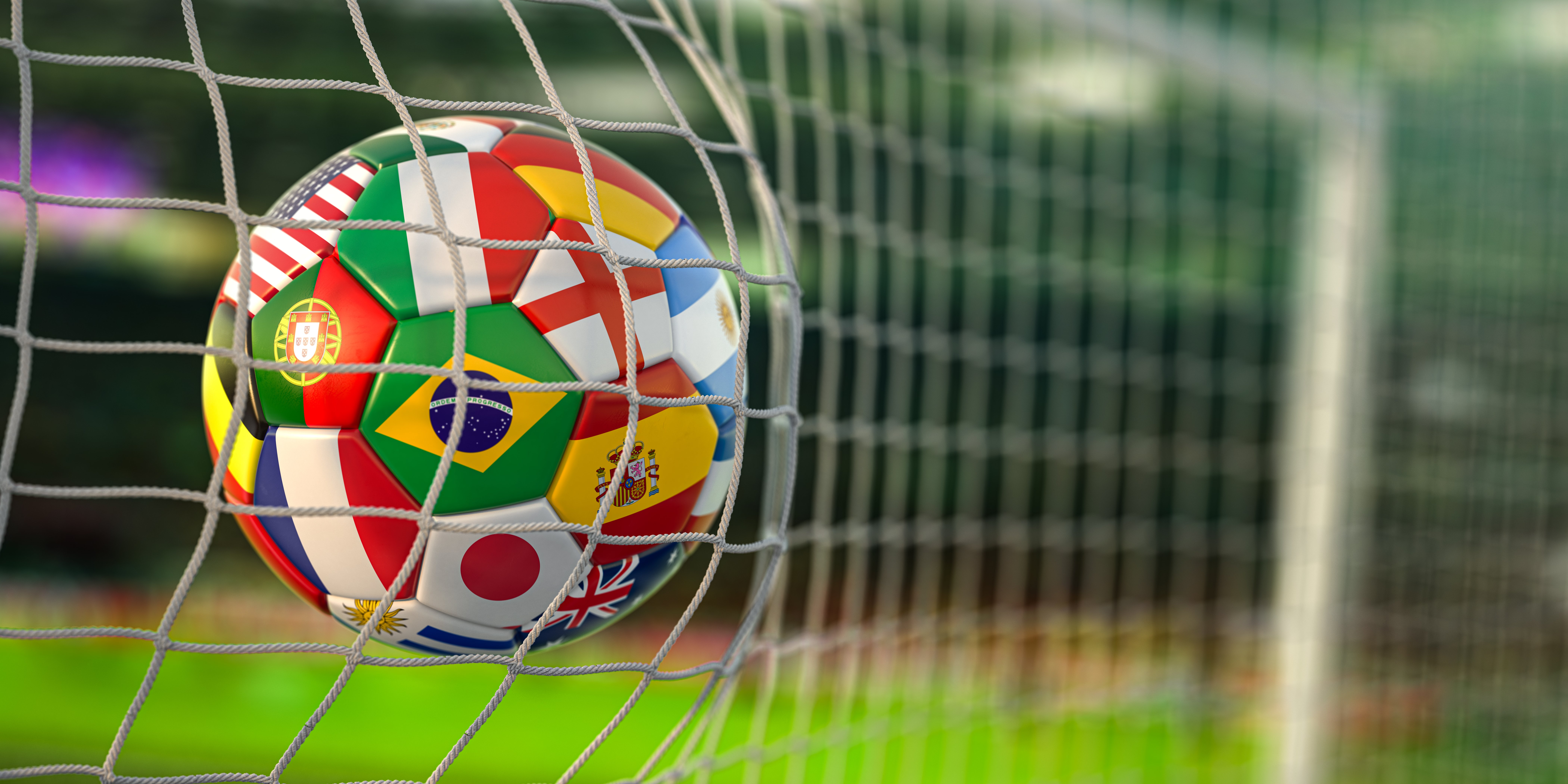 Soccer ball in net.