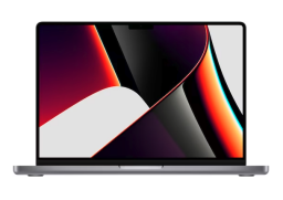 14-inch macbook pro with open display featuring abstract background