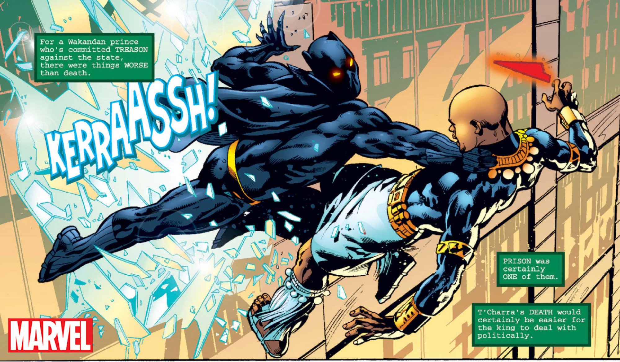 A Marvel comic panel showing T'Charra.