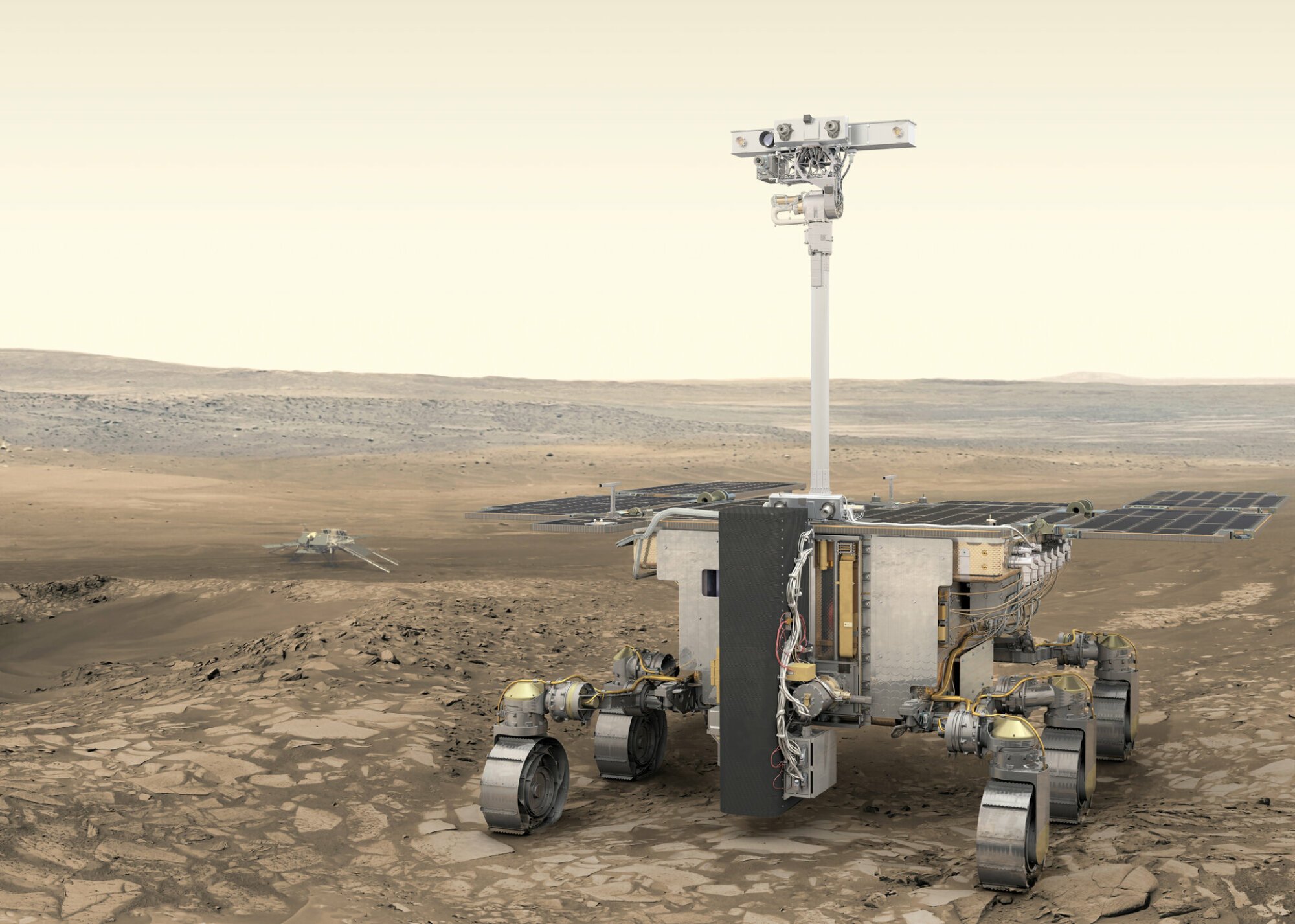 An artist's conception of the Rosalind Franklin rover on Mars.