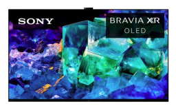 Sony TV with blue, green, and purple crystal screensaver