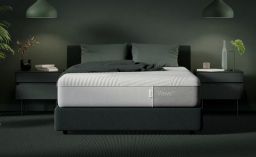 Casper mattress and bed frame in green bedroom