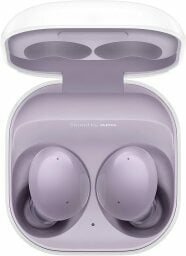 the lavender samsung galaxy buds 2 in their charging case