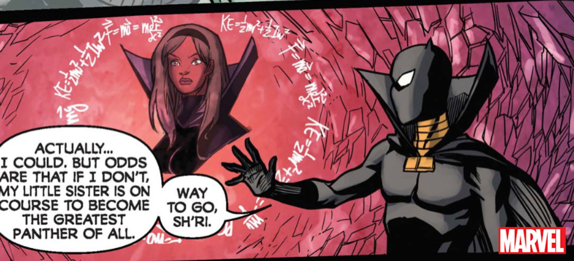 A Marvel comic panel showing T'Chaka II and Sh'ri.