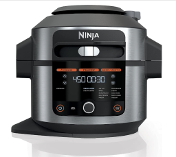 Ninja Foodi pressure cooker with time and temperature on screen