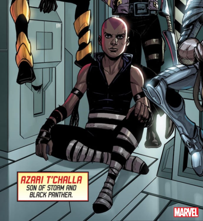 A Marvel comic panel showing Azari T'Challa.