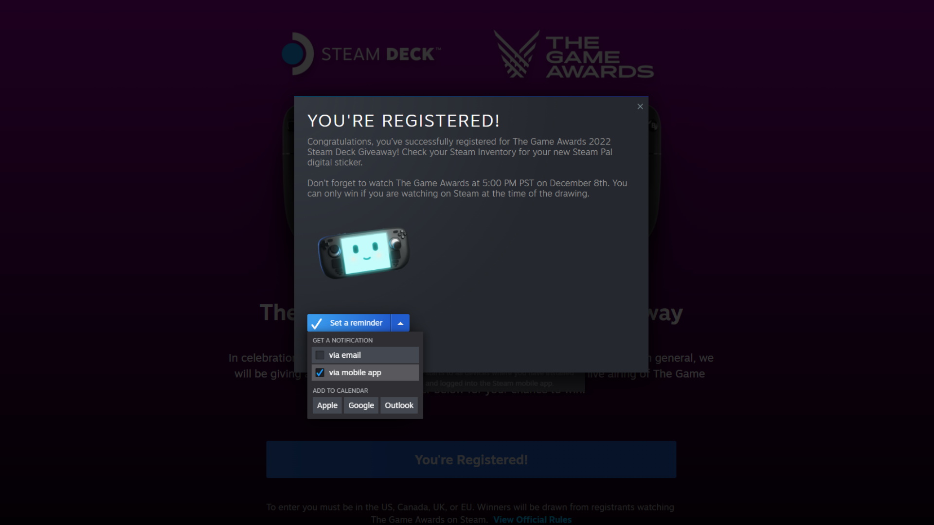 Valve is giving away a Steam Deck every minute of the Game Awards but sign-ups are causing trouble