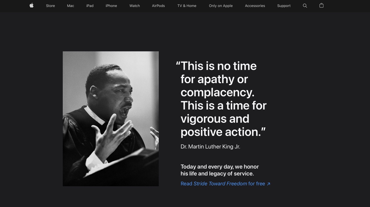 Apple Honors Dr. Martin Luther King Jr. With Website Homepage Tribute