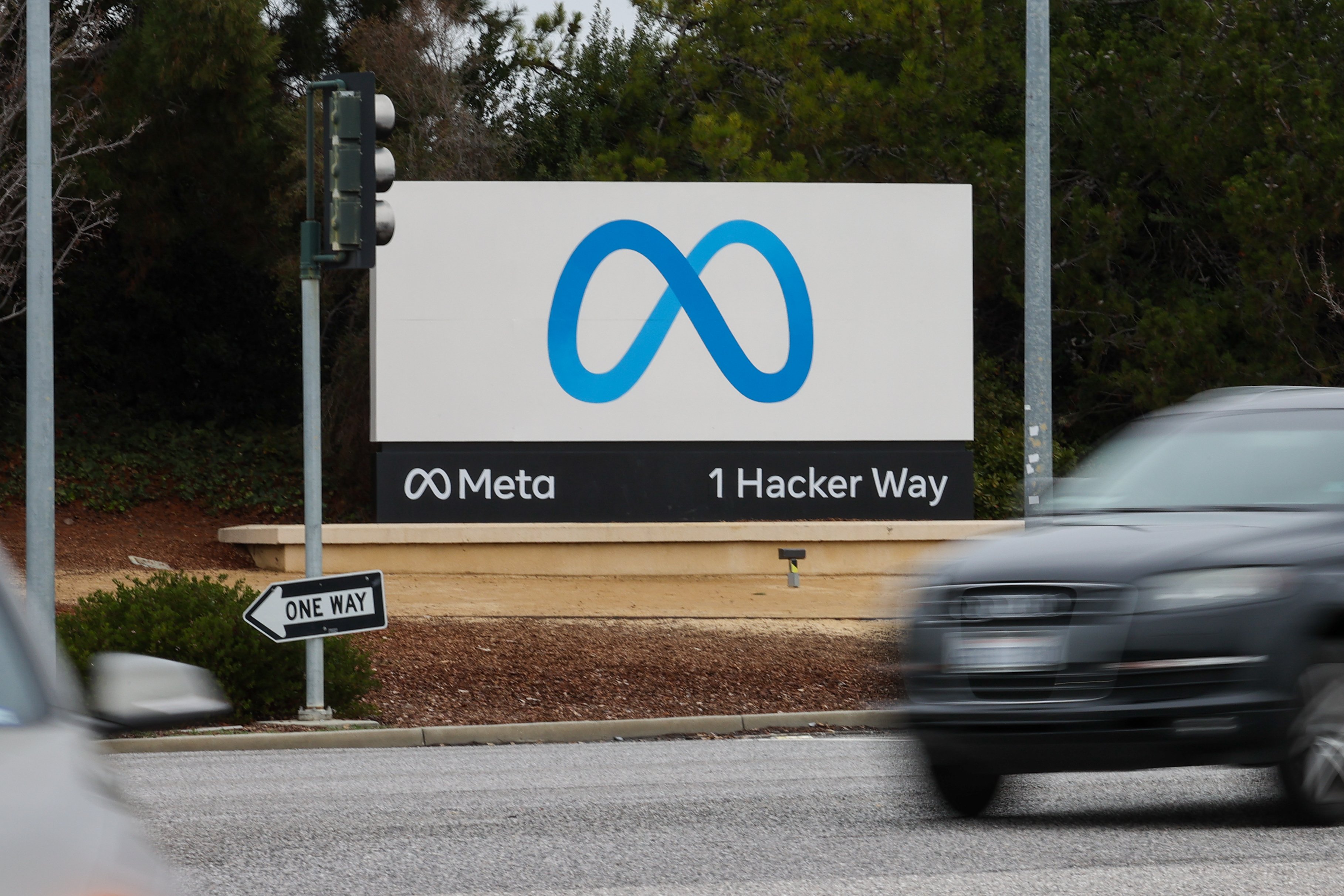 Meta (Facebook) sign is seen at its headquarters in Menlo Park, California
